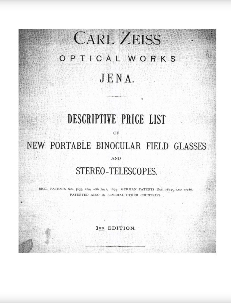Catalog Carl Zeiss 1897 3rd edition Binoculars Collection